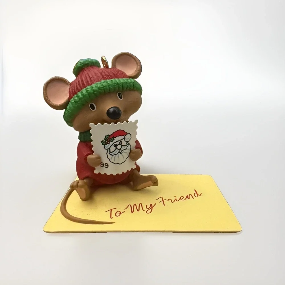 Vintage Hallmark HANDLED WITH CARE 1999 Keepsake Ornament Mouse Stamp Envelope